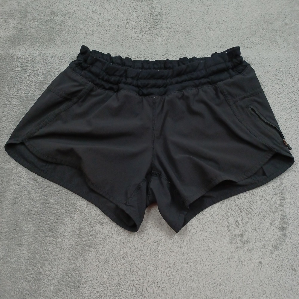 Lululemon Shorts Womens 4 Black Casual Drawstring Pockets Logo Activewear Damage